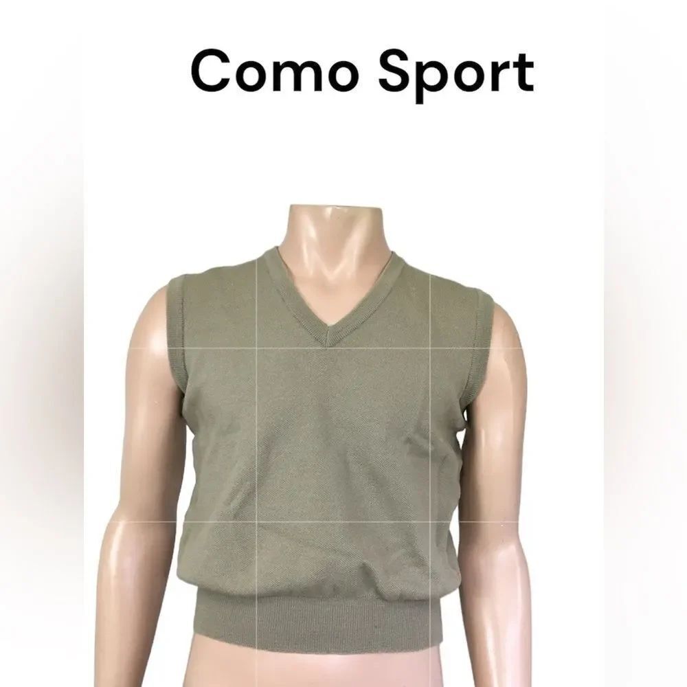 Como Sport Golf Vintage Tan Pure Wool Made In Italy V-Neck Knit Sweater Vest S